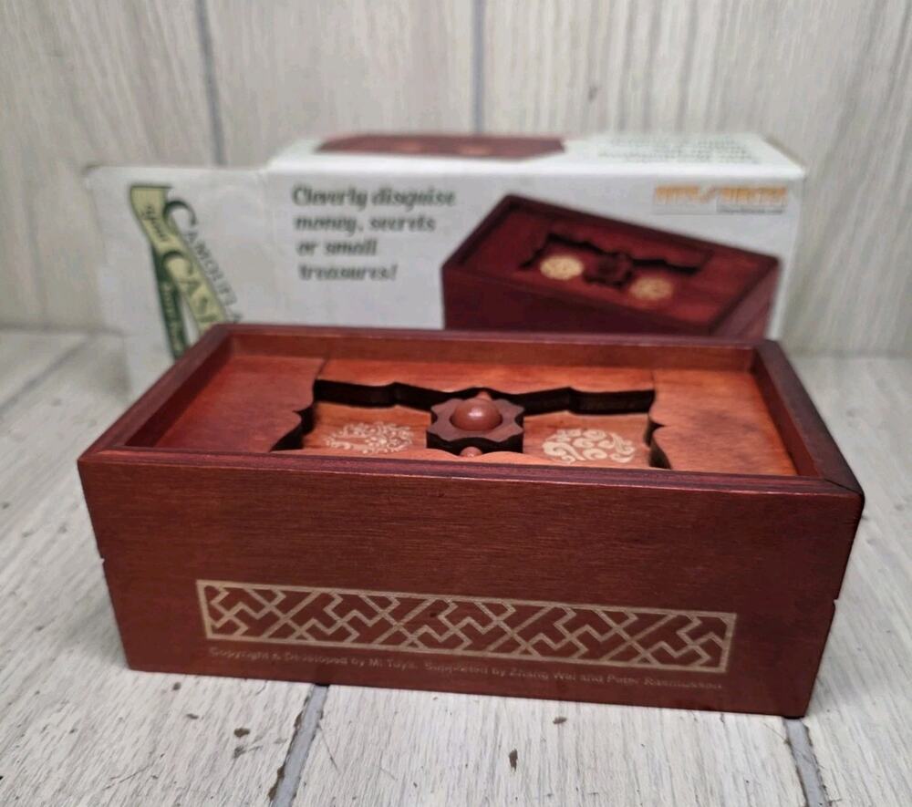 Bits and Pieces Wooden Puzzle Box Camouflage Your Cash Money Holder NIB